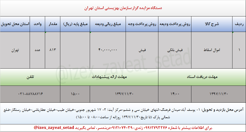مزایده اموال اسقاط بهزیستی استان تهران